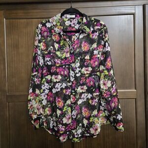 Equipment Femme Dark Floral 100% Silk Button Down Blouse Romance Whimsigoth Med
